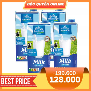 Combo 4 Sữa tươi tiệt trùng không đường Oldenburger hộp 1l (4 Hộp)