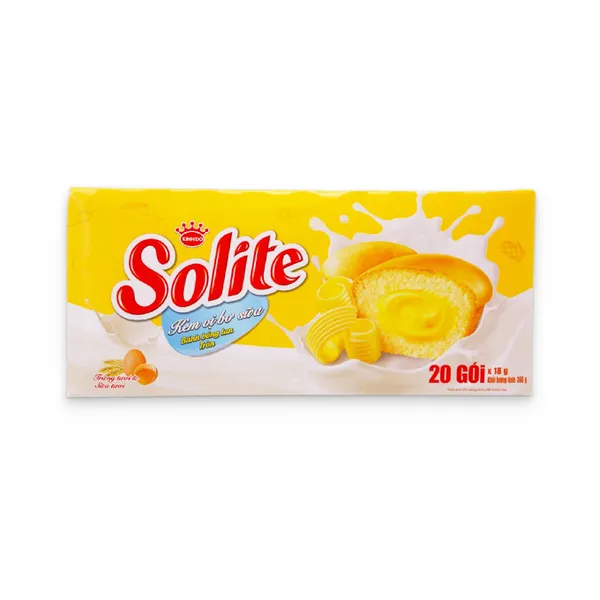 Bánh bông lan cuộn vị bơ sữa Solite hộp 18g x 20 cái