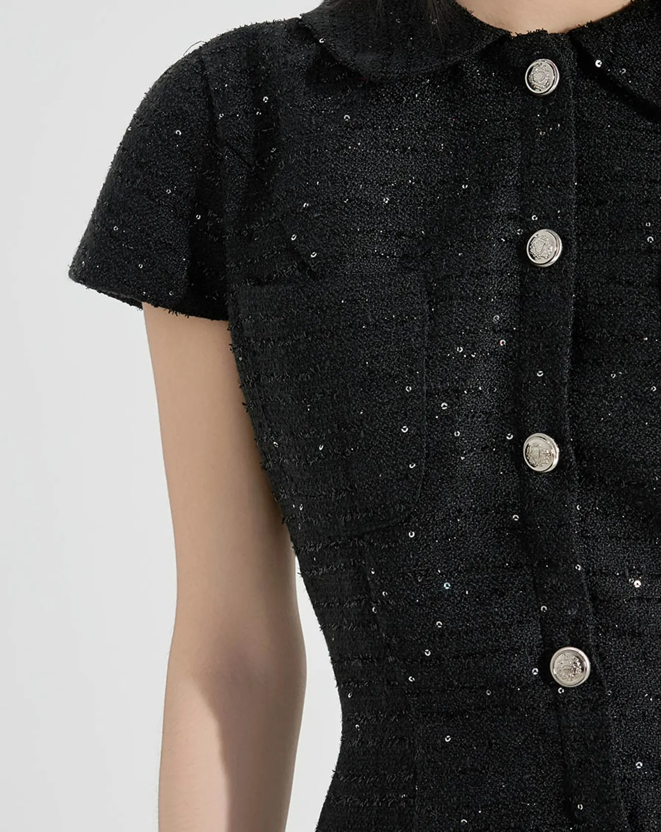 Đầm mini vải tweed phối nút silver - Image 4