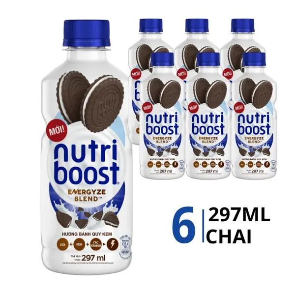 Lốc 6 chai nước uống sữa trái cây Nutri Boost vị cookie 297ml