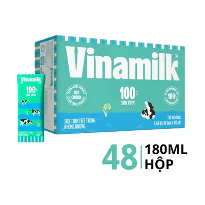 Thùng 48 hộp sữa tươi tiệt trùng Vinamilk không đường 180ml