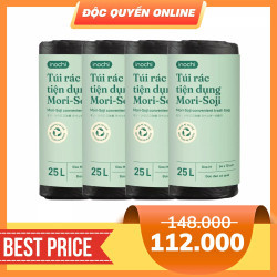 Combo 4 túi rác đen có quai Mori Soji 25L size M (trung) Inochi (1x4 Cuộn)