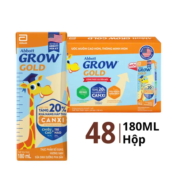 Thùng 48 hộp sữa dinh dưỡng pha sẵn Abbott Grow Gold hương vani 180ml