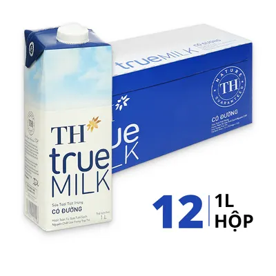 Thùng 12 hộp sữa tươi tiệt trùng TH True Milk có đường 1L