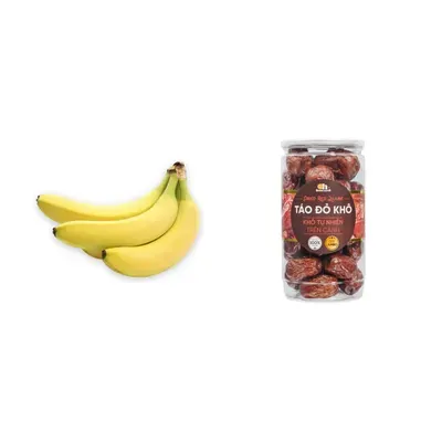 Combo Chuối già giống Nam Mỹ nhánh 1.1Kg (1 nhánh) + Táo đỏ khô size Jumbo Oh Smile Nuts hũ 260g