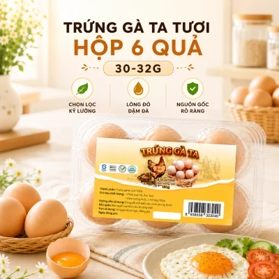 Hộp 6 quả trứng gà ta Hoàng Gia Huy 30-32g
