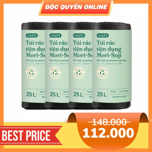 Combo 4 túi rác đen có quai Mori Soji 25L size M (trung) Inochi (1x4 Cuộn)