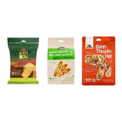 Combo Bánh quy Kenju rau củ Richy + Bánh thuyền và hạt dinh dưỡng FNV + Bánh thuyền hạt Oh Smile Nuts
