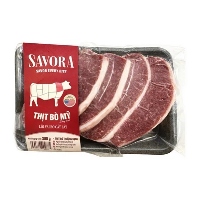 Lõi vai bò Mỹ đông lạnh cắt lát Savora khay 300g