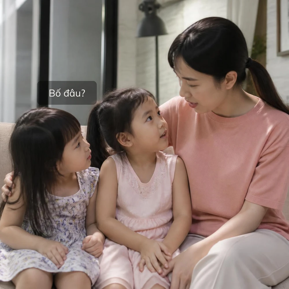 Trẻ 2 - 5 tuổi hỏi mẹ về bố một cách hồn nhiên. (Ảnh được tạo bởi AI)