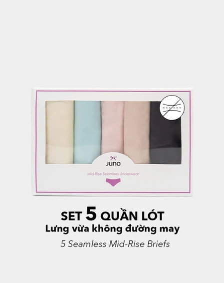 Set 5 quần lót nữ lưng vừa JUNO vải su co giãn 4 chiều thoáng khí không lộ viền JNSQL002 