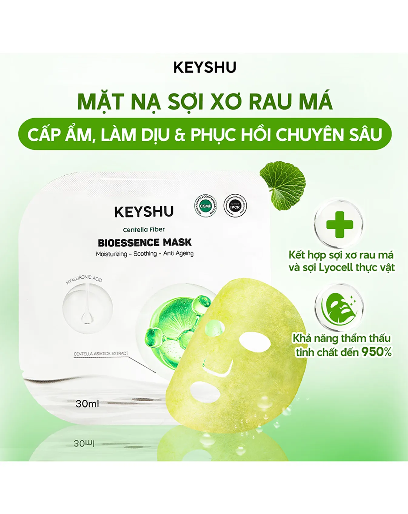 Mặt Nạ Keyshu Sợi Xơ Rau Má Bioessence Mask Centella Fiber 30ml - Image 2