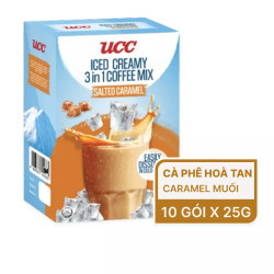 Cà phê hoà tan pha lạnh 3in1 vị caramel muối UCC hộp 250g (10 gói x 25g) (1 Hộp)