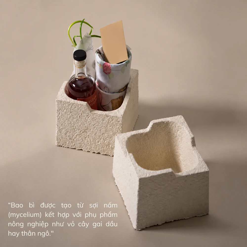 Bao bì từ sợi nấm mycelium, vật liệu đóng gói sinh học thay thế nhựa xốp. (Nguồn: Internet)