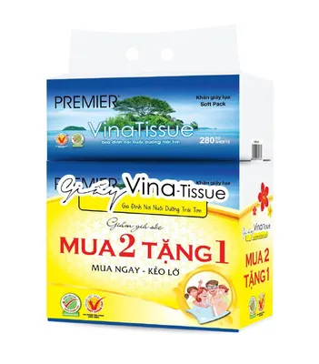 Lốc khăn giấy rút Vinatissue Premier 280 tờ 2 lớp 500g