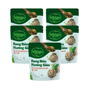 Combo 5 gói rong biển nướng giòn trộn cá hồi Bibigo 45g