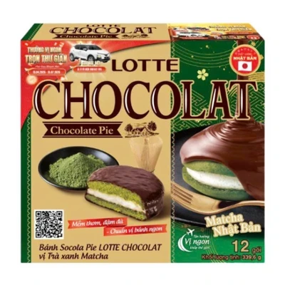 Bánh socola pie chocolat vị matcha Lotte hộp 339.6g