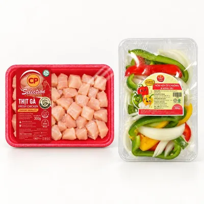 Combo Phi lê ức gà cắt khối vuông CP 300g + Hỗn hợp ớt chuông và hành tây khay 300g