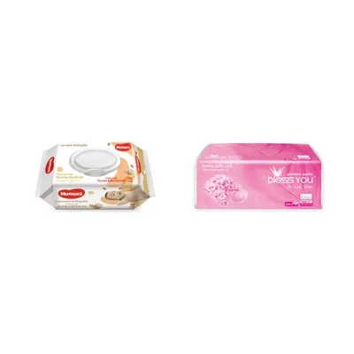 Combo Khăn ướt lau sạch dưỡng ẩm Huggies gói 72 miếng + Khăn giấy rút soft pack Bless You 2 lớp gói 250 tờ