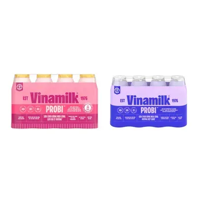 Combo Lốc 4 chai sữa chua uống Probi Vinamilk hương lựu đỏ + Lốc 4 chai sữa chua uống Probi Vinamilk hương việt quất