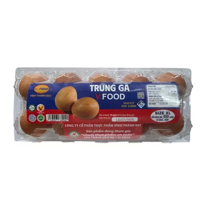 Trứng gà size XL 65g ± 2g Vfoods hộp 10 quả