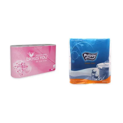 Combo Lốc 6 cuộn giấy vệ sinh À La Vie Bless You + Lốc 2 cuộn khăn giấy Pulppy đa năng