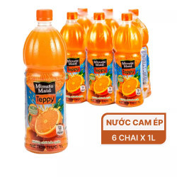 Lốc nước cam có tép Teppy Minute Maid 1 lít (6 Chai)