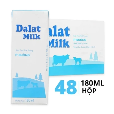 Thùng 48 hộp sữa tươi tiệt trùng ít đường Dalatmilk 180ml