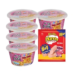 Combo chill đêm: 5 tô mì trộn Handy Hảo Hảo tôm chua cay và 1 gói xúc xích Đức Việt vị heo