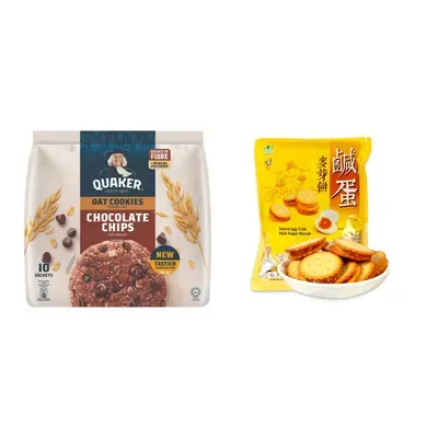 Combo Bánh quy yến mạch socola Quaker gói 250g (1 Gói) + Bánh trứng muối Sheng Tian gói 180g