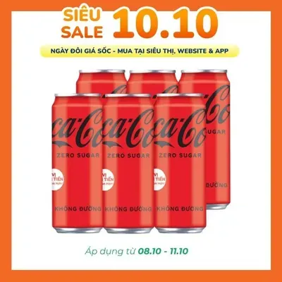 Lốc 6 lon nước ngọt zero CocaCola 320ml