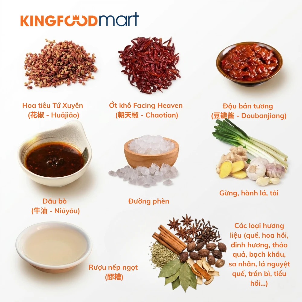 Bộ gia vị lẩu Tứ Xuyên tạo nền nước dùng Mala đặc sắc.