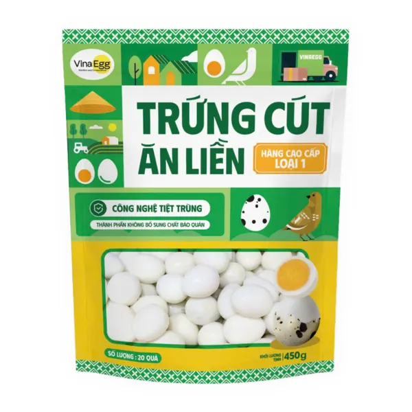 Trứng cút Vinaegg ăn liền tiệt trùng lột sẵn túi 20 trứng