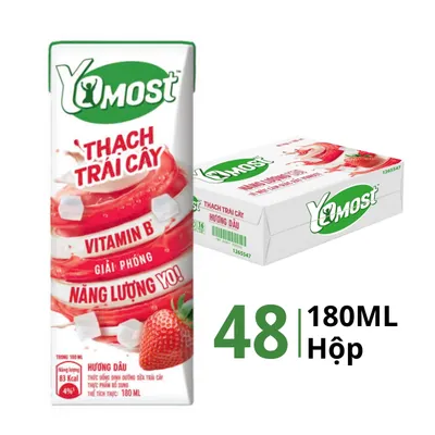 Thùng 48 hộp sữa chua uống thạch trái cây Yomost hương dâu 180ml