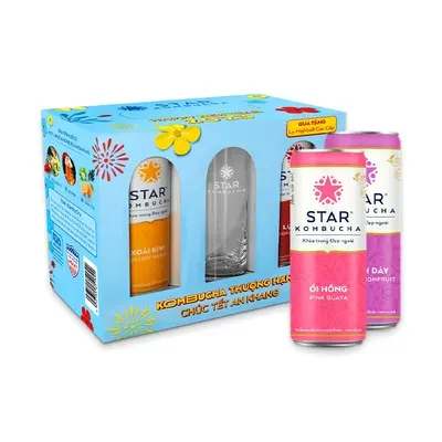 Trà lên men bổ sung lợi khuẩn Star Kombucha hộp 6 lon x 250ml + ly