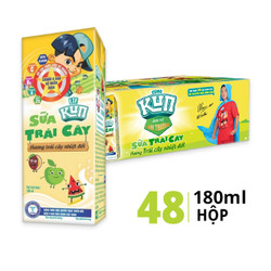Thùng sữa trái cây hương trái cây nhiệt đới Kun 180ml (48 Hộp)