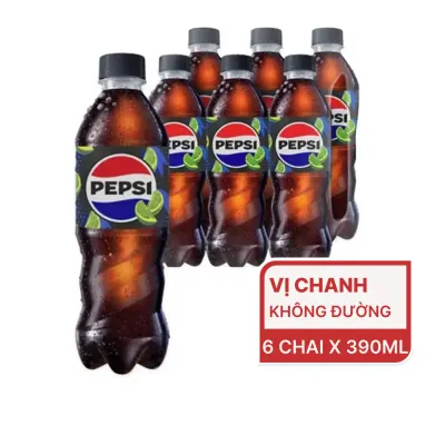 Lốc 6 chai nước ngọt Pepsi vị chanh zero calo 390ml