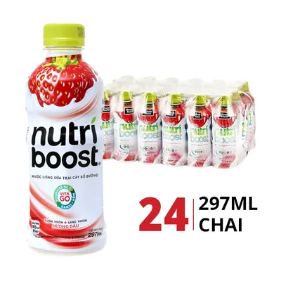Thùng 24 chai nước sữa trái cây Nutri Boost vị dâu 297ml