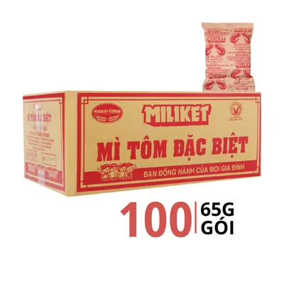 Thùng 100 gói mì giấy hai tôm Kraft đen Miliket 65g