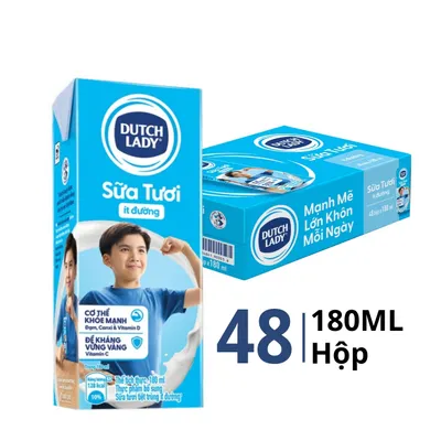 Thùng 48 hộp sữa tiệt trùng Dutch Lady ít đường 180ml