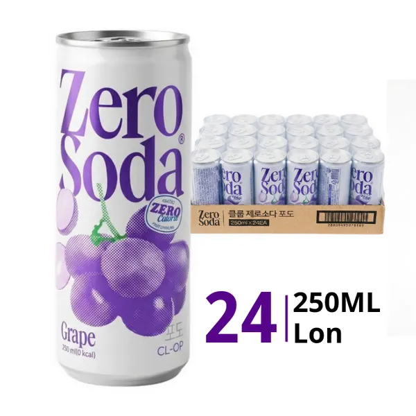 Thùng 24 lon soda Zero Cloop vị nho 250ml