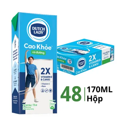 Thùng 48 hộp sữa tiệt trùng cao khỏe Dutch Lady có đường 170ml