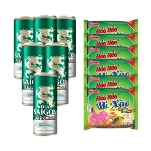 Combo 6 lon bia Saigon Special 330ml và 6 gói mì Hảo Hảo tôm xào chua ngọt