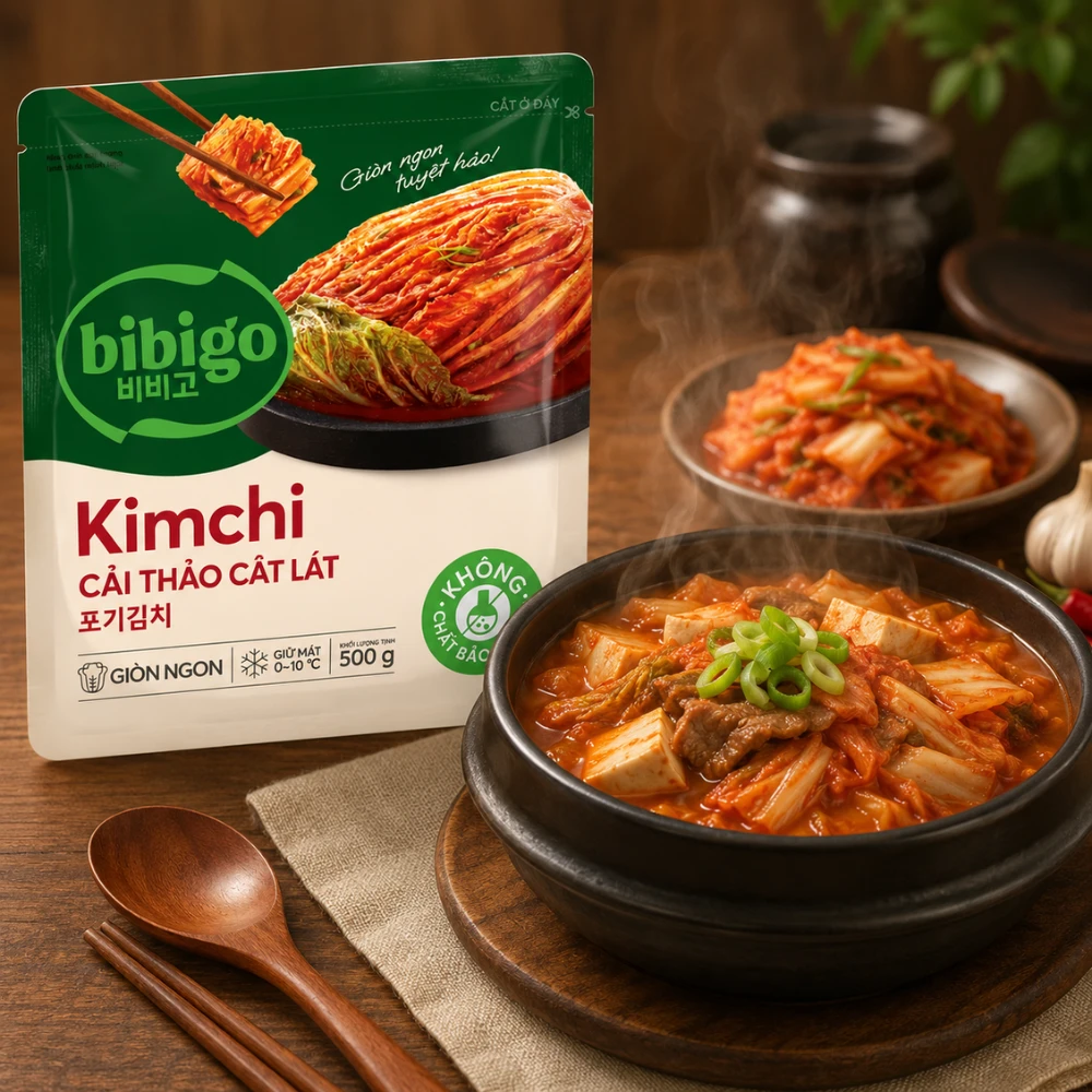 Bibigo Kimchi cải thảo tick canh tại Kingfoodmart lên men tự nhiên theo công thức Hàn Quốc, không chất bảo quản nhân tạo.