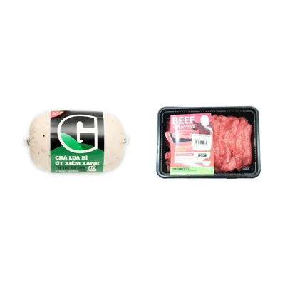 Combo Chả lụa bì ớt xiêm xanh G gói 500g + Đùi lá cờ bò cắt lát Freshfoco khay 250g