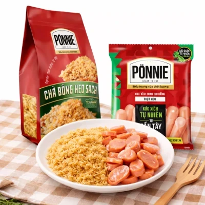 Combo xúc xích heo 5x35g và chà bông heo 100g Ponnie