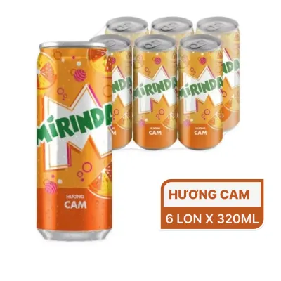Lốc 6 lon nước ngọt Mirinda hương cam 320ml