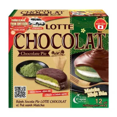 Bánh socola pie chocolat vị matcha Lotte hộp 339.6g