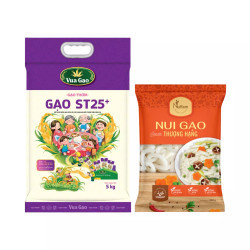 Combo Gạo thơm ST25+ Vua Gạo 5kg và Nui gạo ống dài Nuffam 350g