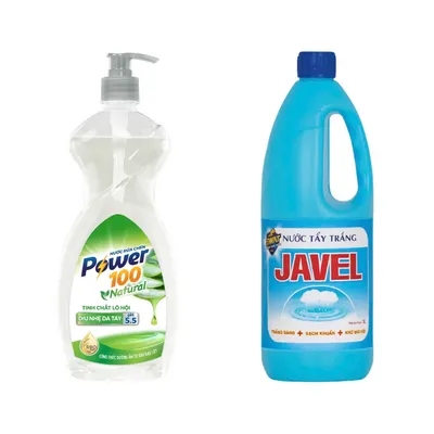 Combo Nước rửa chén Natural tinh chất lô hội Power100 + Nước tẩy trắng quần áo Javel Swat